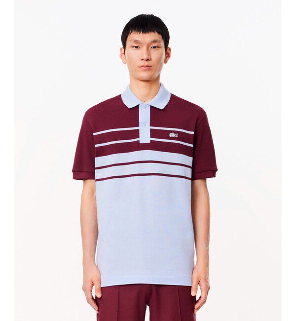 LACOSTE「モノトーンパネルボーダーポロシャツ」|ポロシャツ|ライトブルー