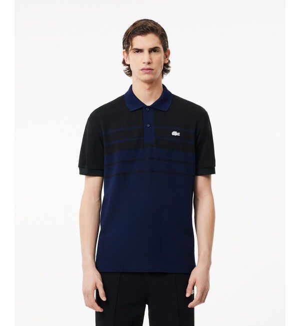 LACOSTE「モノトーンパネルボーダーポロシャツ」|ポロシャツ|