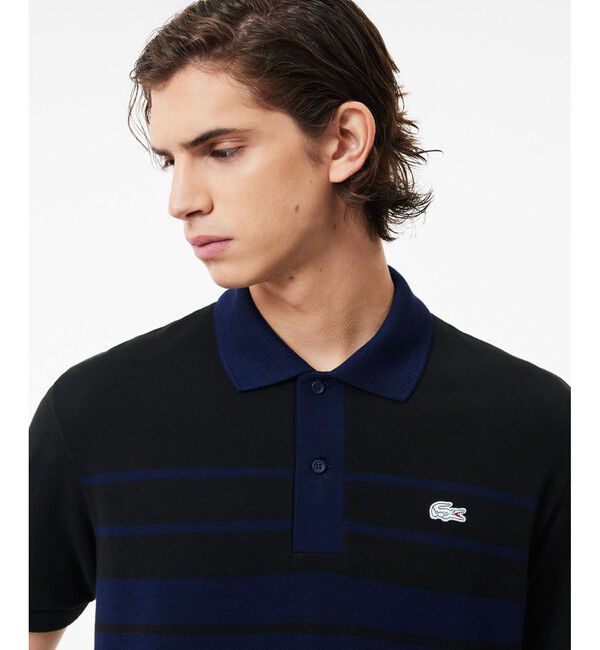 LACOSTE「モノトーンパネルボーダーポロシャツ」|ポロシャツ|