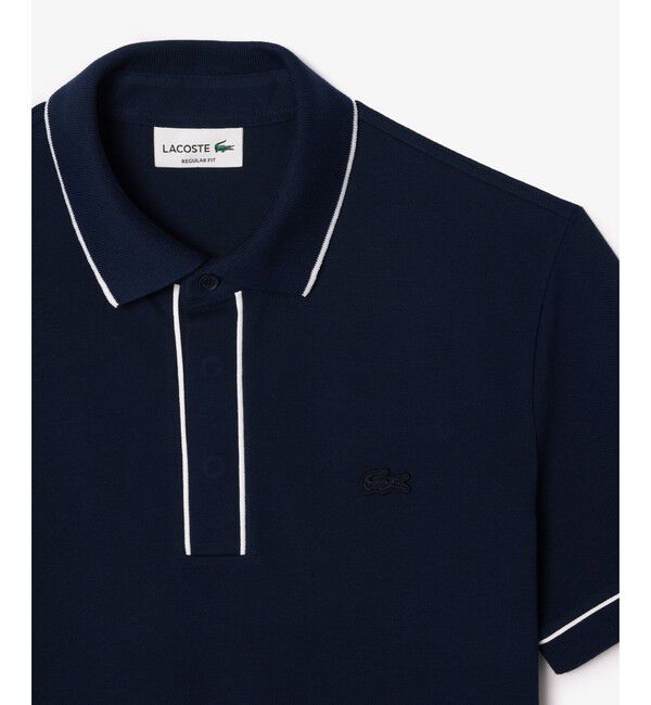 LACOSTE「オーガニックコットン ストレッチ鹿の子 配色パイピング比翼ポロシャツ」|ポロシャツ|