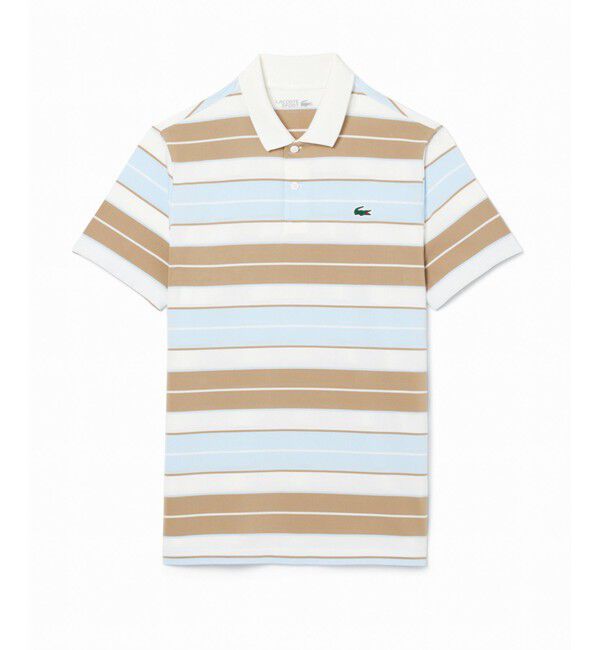 LACOSTE「UVカット UPF50+ マルチカラーボーダーウルトラドライポロシャツ」|ポロシャツ|ライトブルー