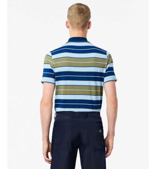 LACOSTE「UVカット UPF50+ マルチカラーボーダーウルトラドライポロシャツ」|ポロシャツ|