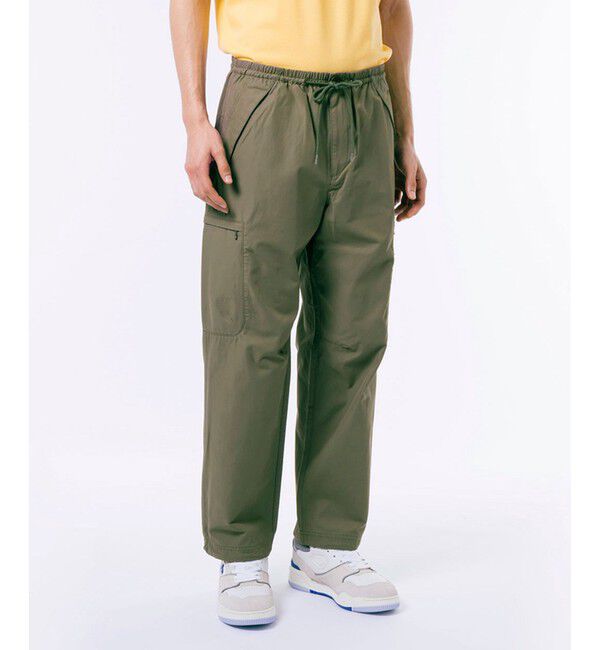 LACOSTE「ワイドテーパード ナイロンコットンツイル 裾ドローコード カーゴパンツ」|カーゴ|モスグリーン