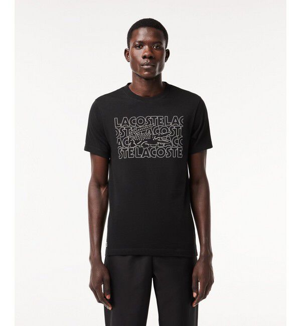 LACOSTE「ネーム＆ワニロゴグラフィックドライTシャツ」|Tシャツ・カットソー|ブラック