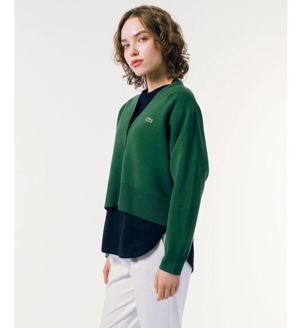 LACOSTE「クロップド丈 ミラノリブニットVネックカーディガン」|カーディガン|