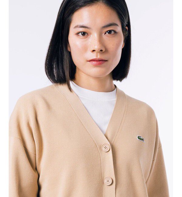 LACOSTE「クロップド丈 ミラノリブニットVネックカーディガン」|カーディガン|