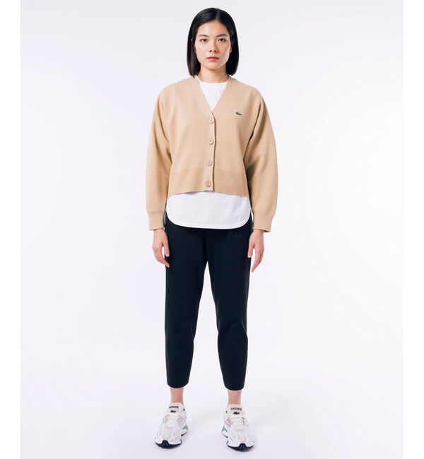 LACOSTE「クロップド丈 ミラノリブニットVネックカーディガン」|カーディガン|