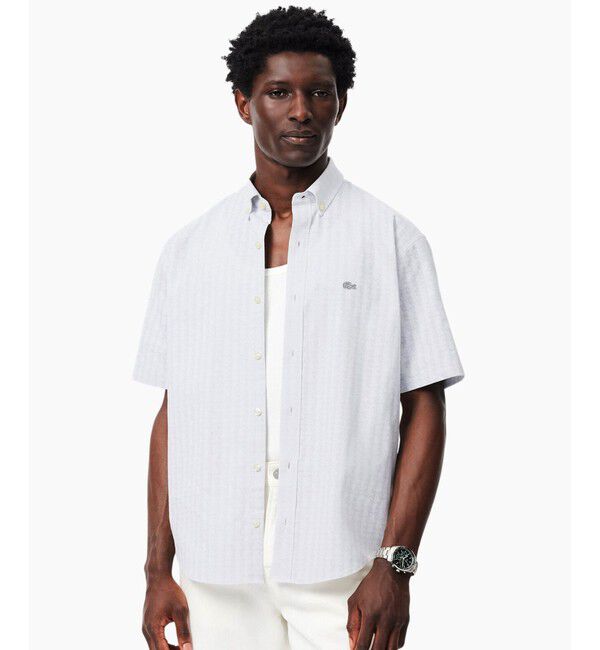LACOSTE「モノグラム柄 プリントジャカードシャンブレーオックスフォードシャツ」|シャツ・ブラウス|ライトグレー