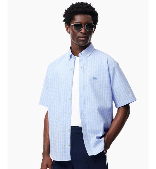 LACOSTE「モノグラム柄 プリントジャカードシャンブレーオックスフォードシャツ」|シャツ・ブラウス|サックスブルー