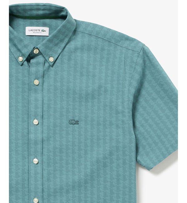LACOSTE「モノグラム柄 プリントジャカードシャンブレーオックスフォードシャツ」|シャツ・ブラウス|エメラルド