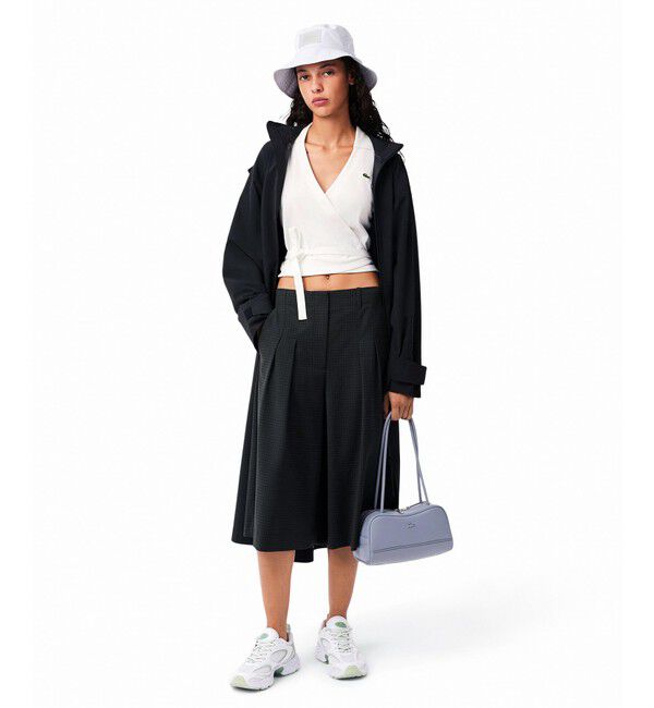 LACOSTE「ハイストレッチ 鹿の子 ラップフロント クロップド丈半袖ポロシャツ」|ポロシャツ|