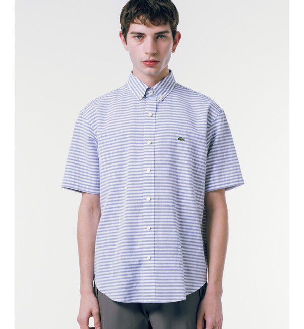 LACOSTE「コットンリネンボーダーシャツ」|シャツ・ブラウス|ネイビー