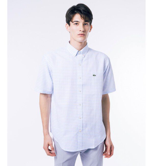 LACOSTE「コットンリネンボーダーシャツ」|シャツ・ブラウス|サックスブルー