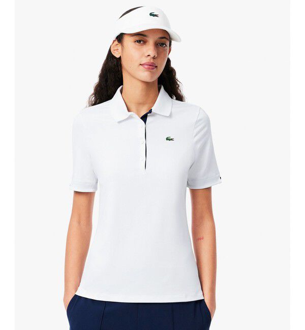 LACOSTE「ウルトラドライ仕様ストレッチゴルフポロシャツ (半袖)」|ポロシャツ|ホワイト&times;ネイビー