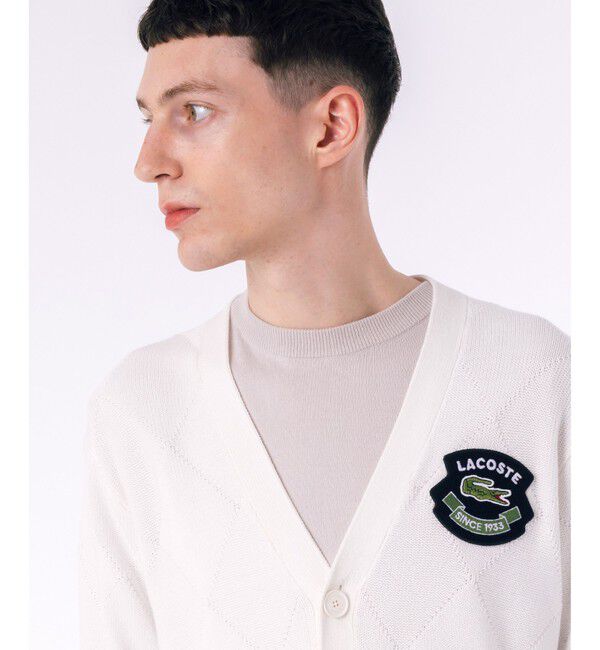 LACOSTE「トーナルアーガイル柄 Vネックコットンニットカーディガン」|カーディガン|