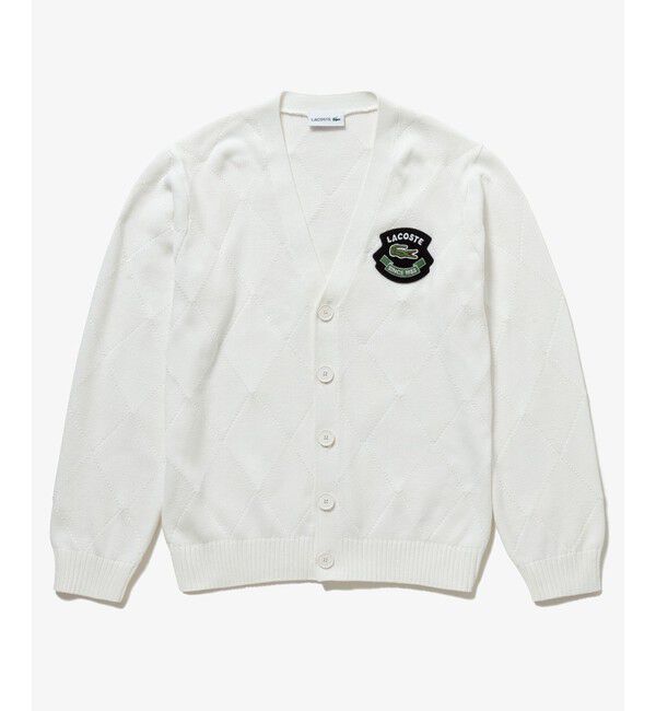 LACOSTE「トーナルアーガイル柄 Vネックコットンニットカーディガン」|カーディガン|