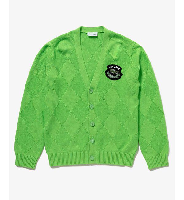 LACOSTE「トーナルアーガイル柄 Vネックコットンニットカーディガン」|カーディガン|