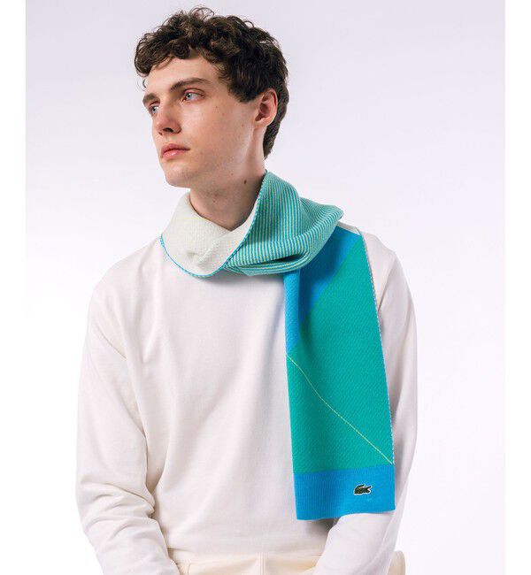 LACOSTE「アーガイルニットマフラー」|マフラー|ライトブルー