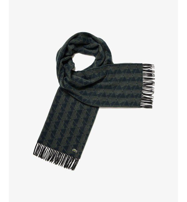 LACOSTE「モノグラムジャカード大判リサイクルマフラー」|マフラー|モスグリーン