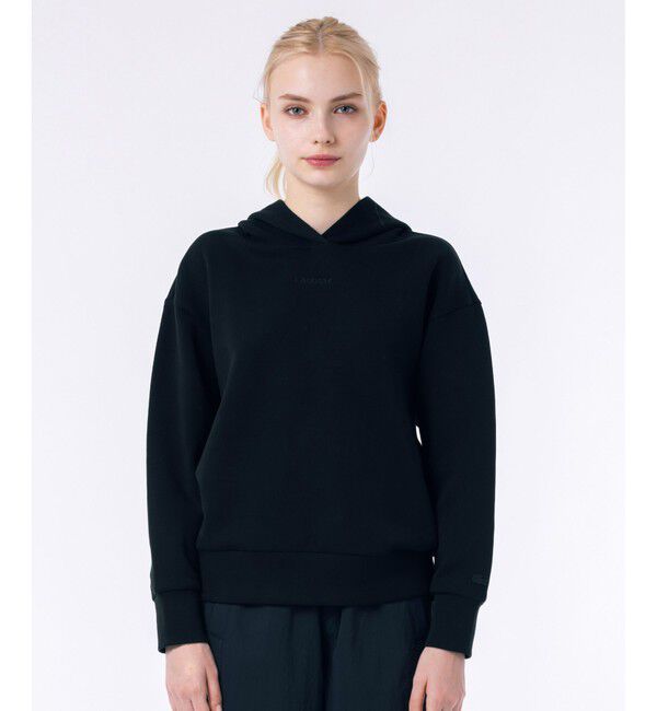 LACOSTE「ブランドネームロゴステッチ クロップド丈 ダブルフェイススウェットフーディー / スウェットパーカー」|パーカー|ブラック