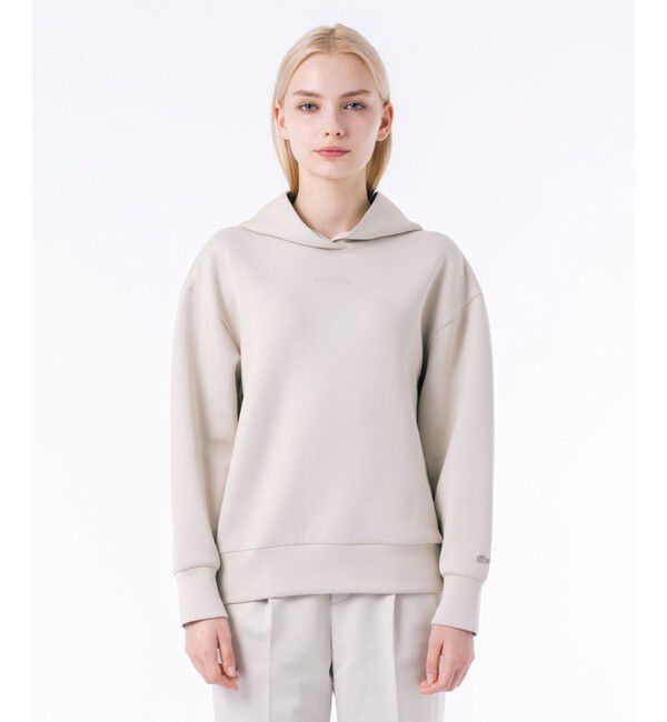 LACOSTE「ブランドネームロゴステッチ クロップド丈 ダブルフェイススウェットフーディー / スウェットパーカー」|パーカー|