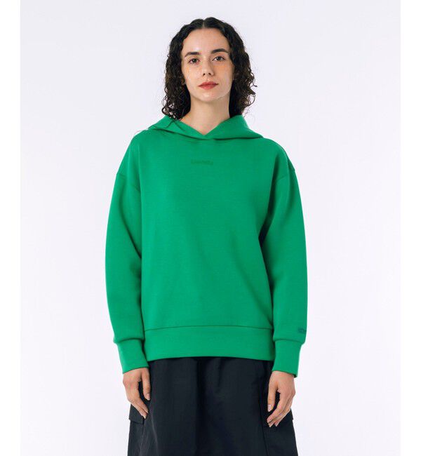 LACOSTE「ブランドネームロゴステッチ クロップド丈 ダブルフェイススウェットフーディー / スウェットパーカー」|パーカー|グリーン