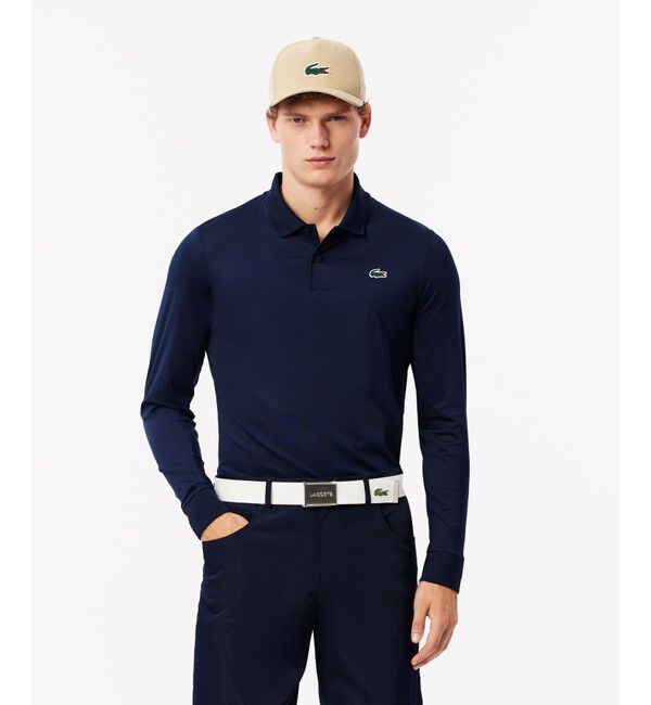 LACOSTE「UPF50 UVカット ウルトラドライワントーン長袖ポロシャツ」|ポロシャツ|ネイビー