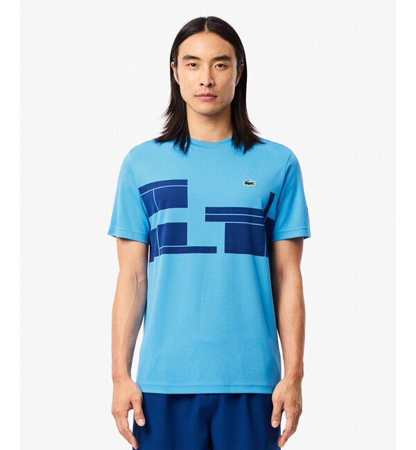 LACOSTE「UPF50＋ UVカット 『ノバク・ジョコビッチ』コートプリント ウルトラドライ 半袖Tシャツ」|Tシャツ・カットソー|スカイブルー