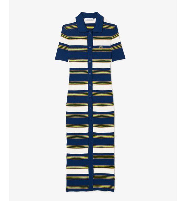 LACOSTE「ポロカラーリブニットボーダーシャツドレス」|ワンピース|