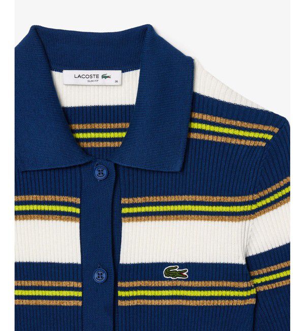 LACOSTE「ポロカラーリブニットボーダーシャツドレス」|ワンピース|