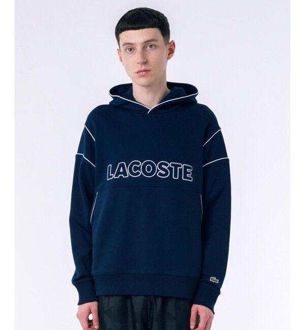 LACOSTE「アウトラインネームステッチスウェットフーディー / 裏パイルスウェットパーカー」|パーカー|ダークネイビー