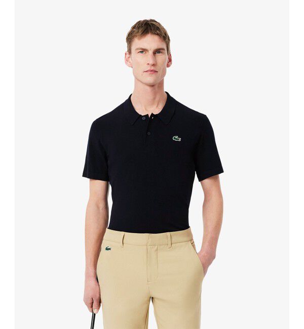 LACOSTE「レーヨン混 ワントーンゴルフポロニット」|ポロシャツ|ネイビー