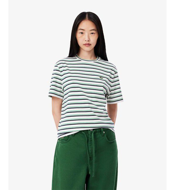 LACOSTE「エッセンシャルボーダー半袖Tシャツ」|Tシャツ・カットソー|ホワイト