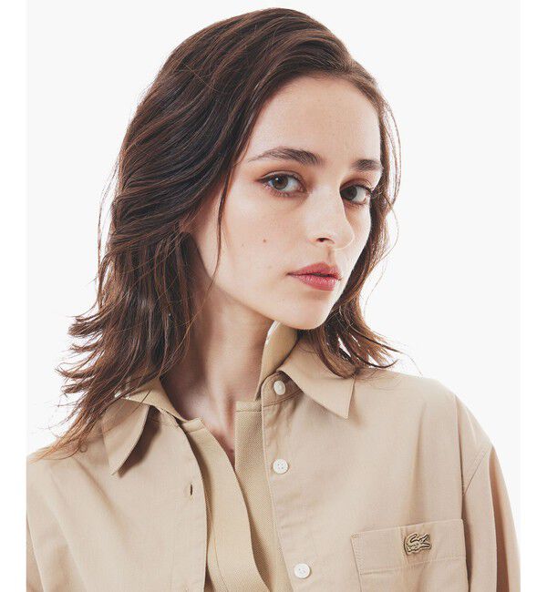 LACOSTE「クロップド丈 ウエストシャーリングシャツ ショートブルゾン」|シャツ・ブラウス|