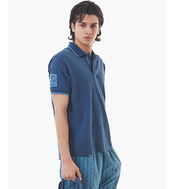 LACOSTE「スリーブネームパッチ 配色ライン鹿の子地ポロシャツ」|ポロシャツ|