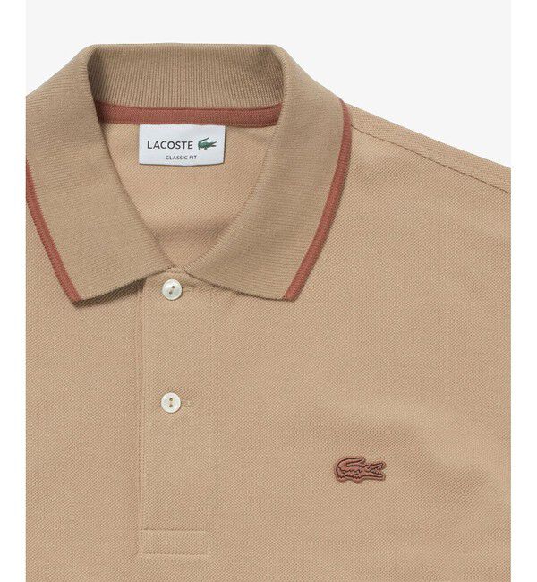 LACOSTE「スリーブネームパッチ 配色ライン鹿の子地ポロシャツ」|ポロシャツ|