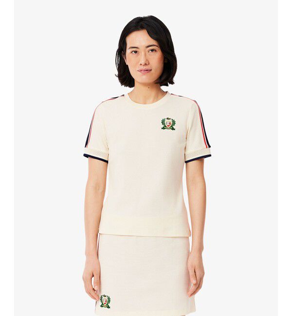 LACOSTE「ショルダーメッシュバンド鹿の子半袖Tシャツ」|Tシャツ・カットソー|オフホワイト