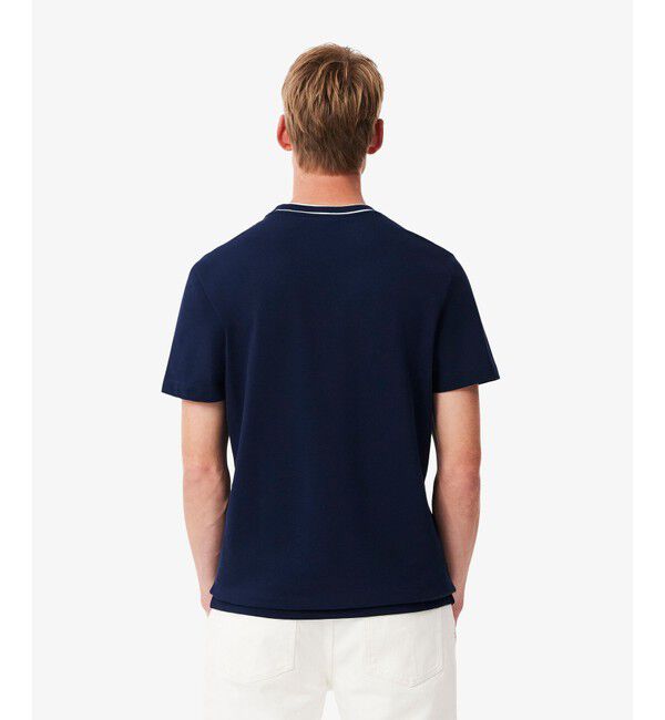 LACOSTE「配色ラインドリブネック鹿の子地 半袖Tシャツ」|Tシャツ・カットソー|