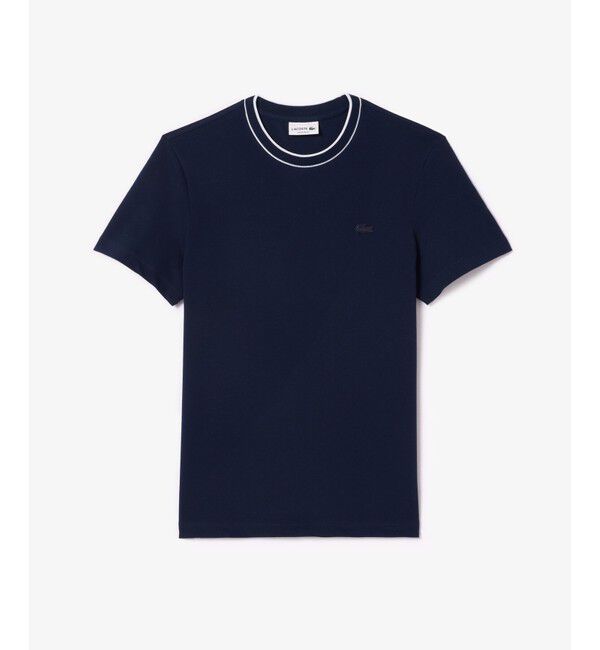 LACOSTE「配色ラインドリブネック鹿の子地 半袖Tシャツ」|Tシャツ・カットソー|