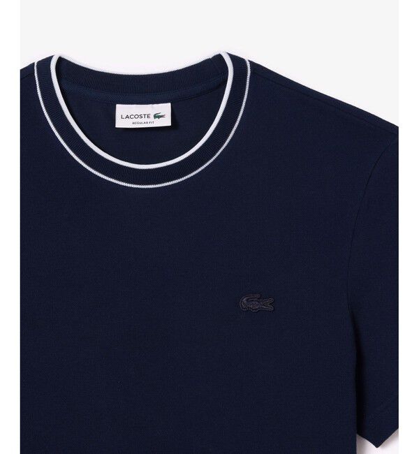 LACOSTE「配色ラインドリブネック鹿の子地 半袖Tシャツ」|Tシャツ・カットソー|