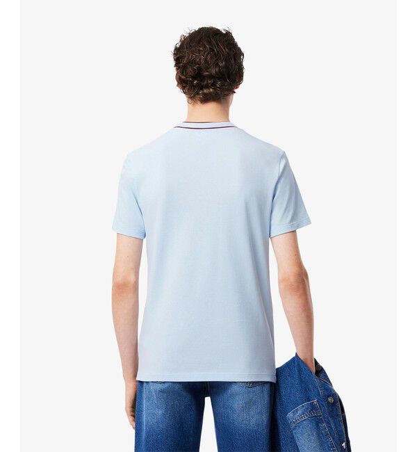 LACOSTE「配色ラインドリブネック鹿の子地 半袖Tシャツ」|Tシャツ・カットソー|