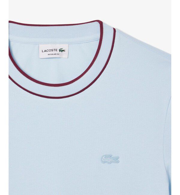 LACOSTE「配色ラインドリブネック鹿の子地 半袖Tシャツ」|Tシャツ・カットソー|