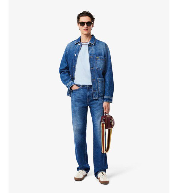 LACOSTE「配色ラインドリブネック鹿の子地 半袖Tシャツ」|Tシャツ・カットソー|