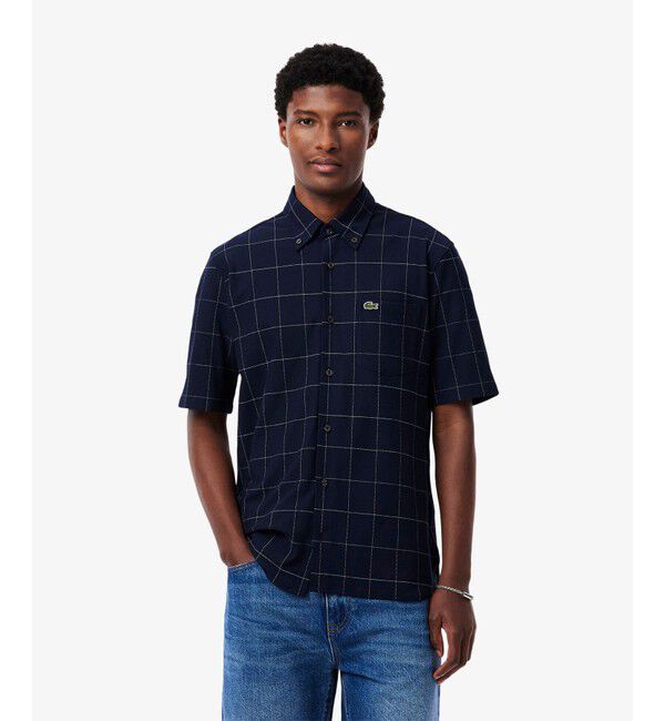 LACOSTE「ウィンドウペーンチェックジャージシャツ」|シャツ・ブラウス|ネイビー