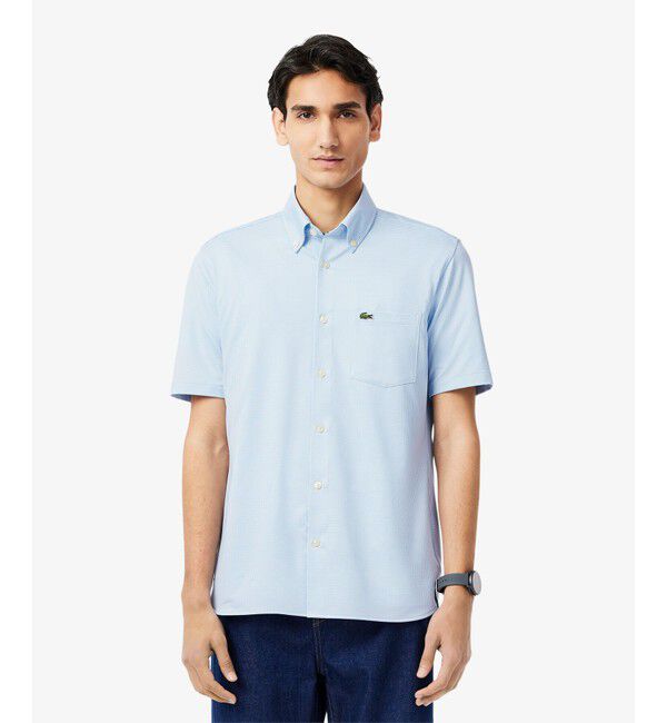 LACOSTE「マイクロチェックジャージシャツ」|シャツ・ブラウス|サックスブルー