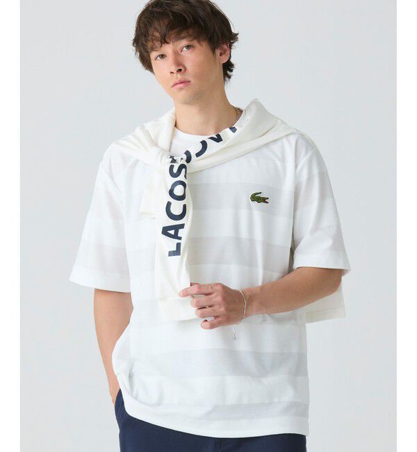 LACOSTE「オーバーサイズ パイル地切り替え同色ボーダーTシャツ」|Tシャツ・カットソー|
