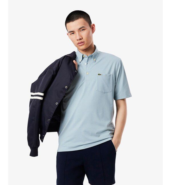 LACOSTE「消臭・速乾・UVカットマイクロチェックポロシャツ」|ポロシャツ|グレイッシュブルー