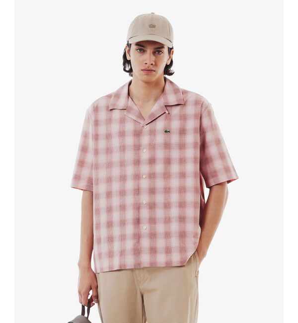 LACOSTE「リネンブレンドオープンカラーオンブレチェックシャツ」|シャツ・ブラウス|ブラウン