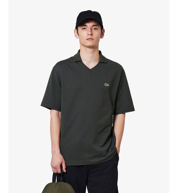LACOSTE「L.12.12アレンジ スキッパーネックポロシャツ」|ポロシャツ|チャコールグレー