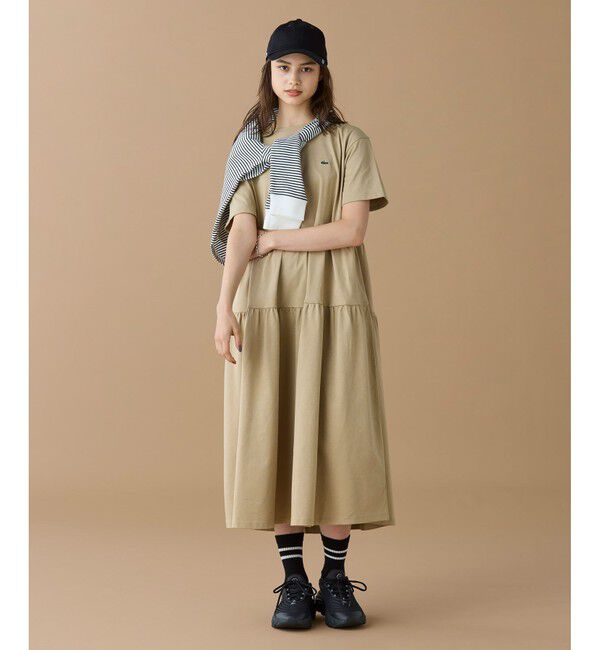 LACOSTE「ティアード切り替え コットンドレス マキシ丈 ワンピース」|ワンピース|